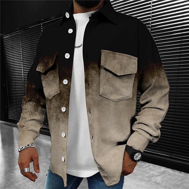 Per uomo Colore graduale e sfumato Geometrica Camicia con colletto Camicia in pile Giacca da camicia Manica lunga Di tendenza Sport Casual quotidiano Sportivo Da tutti i giorni Fine settimana Autunno del 2026 a $35.99 –P1