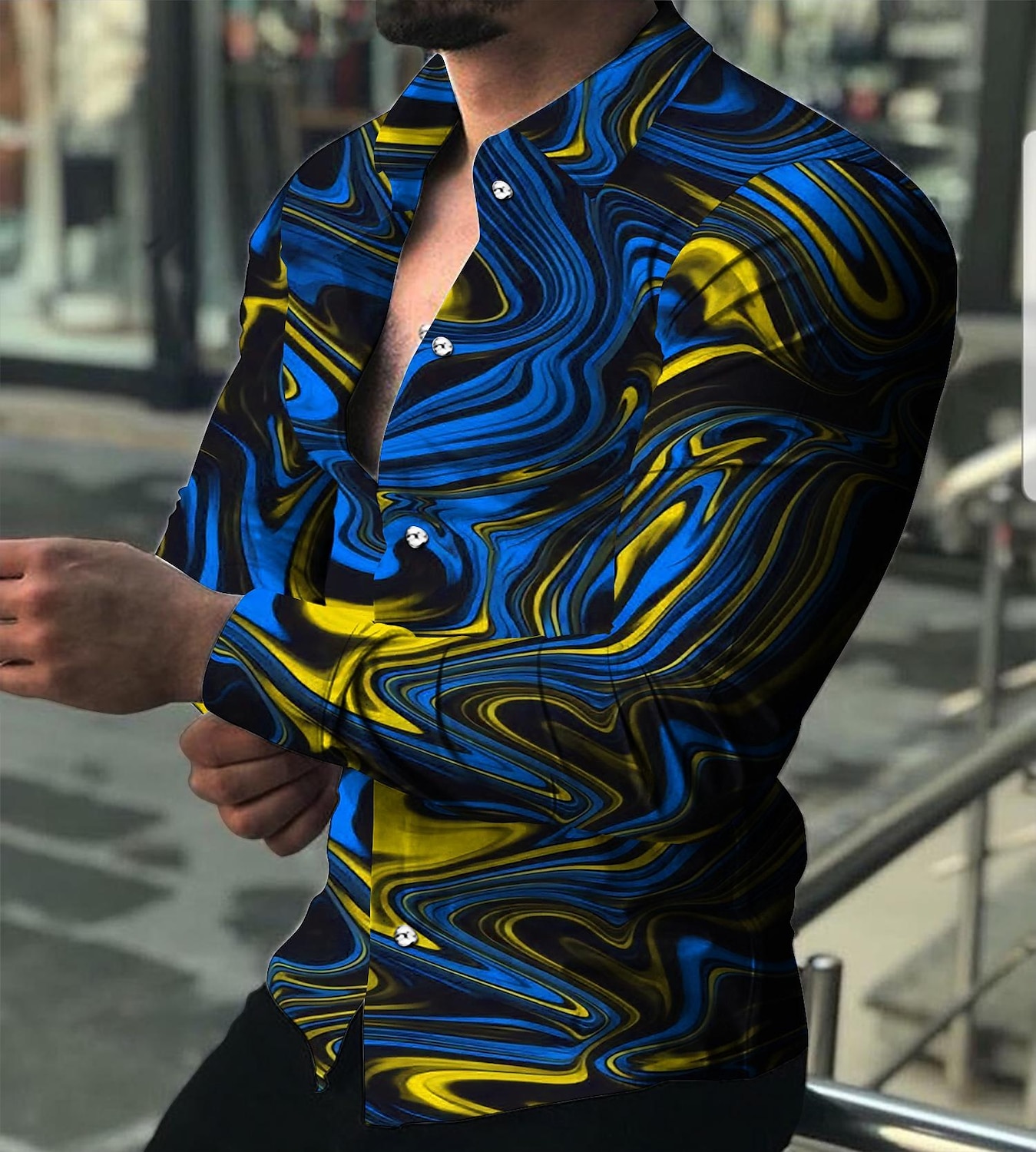 Bărbați Gradiant Model Geometric Cămașă Camașă cu nasturi Manșon Lung Modă Designer Casual În aer liber Concediu Vară Primăvară Răsfrânt Imprimeu Buton în jos Roșu-aprins Albastru piscină Mov Deschis 2025 - $26.99 –P4