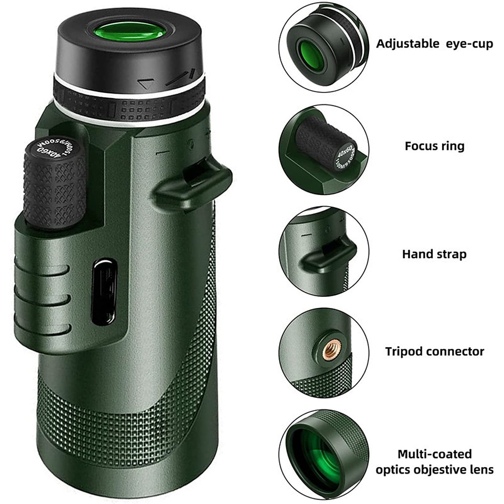 50x60 Monocular Telescope Phone Camera Waterproof Monocular Focus with Single Hand Clear Low Light Night Vision for Star Watching Ball Games Sightseeing Travel Camping Hiking Smartphone Adapter 2025 - $29.99 –P2
