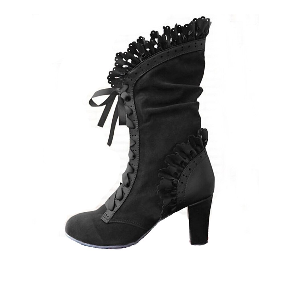 stivali da donna stivali con tacco taglie forti festa quotidiana stivali a metà polpaccio tinta unita invernali allacciati tacco grosso punta a punta punta rotonda vintage da passeggio allacciatura nero rosso marrone del 2025 a $64.99 –P3