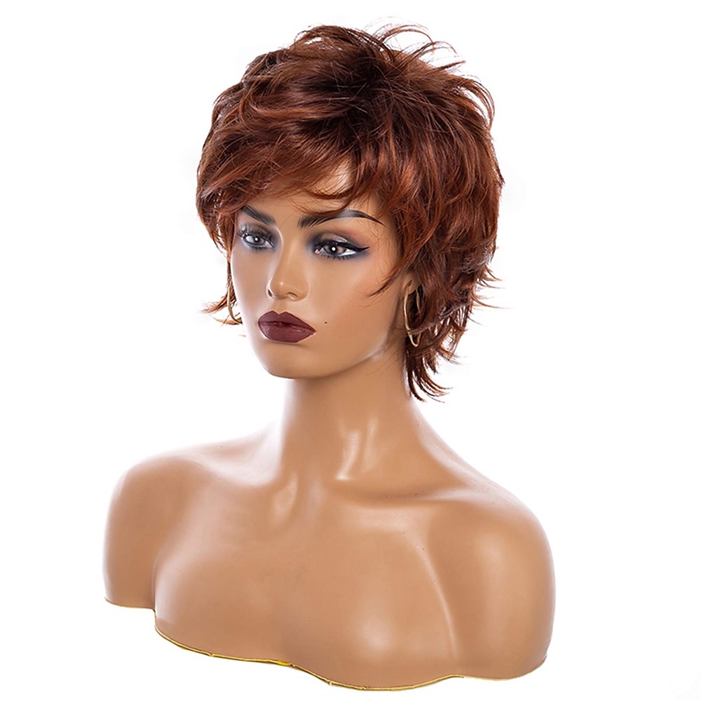 parrucca bionda mista marrone scuro marrone con riflessi parrucche pixie cut per donne bianche con frangetta parrucca sintetica ondulata corta naturale capelli veri parrucche per feste di natale del 2025 a $19.99 –P9