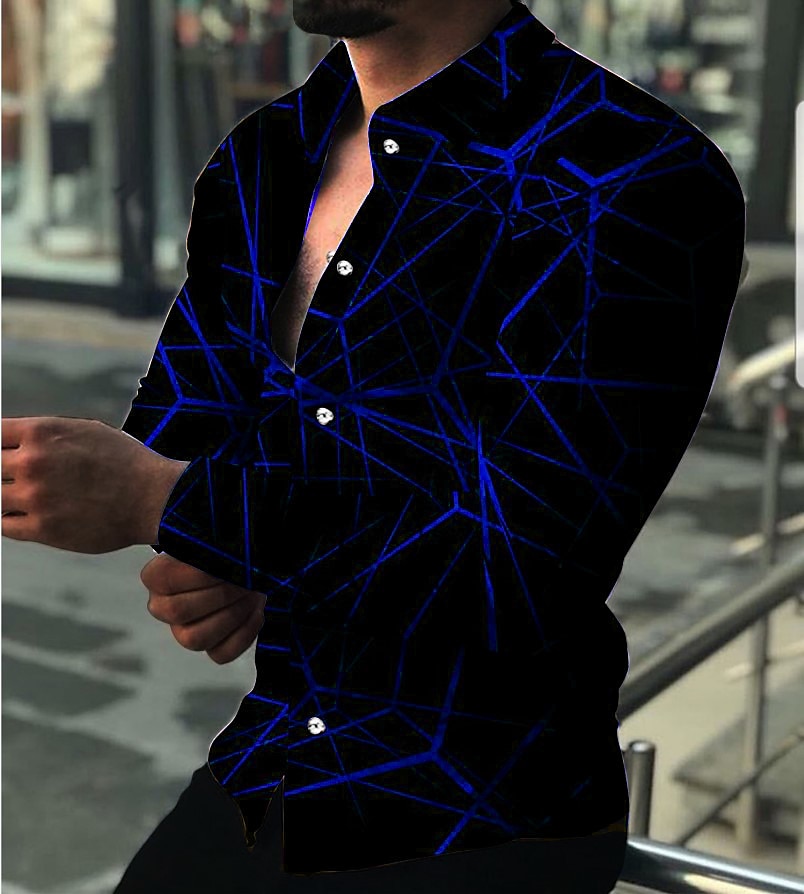 Men's Shirt Dress Shirt Geometric Pattern Outdoor Casual Red Blue Purple Green Long Sleeve Turndown Summer Spring Clothing Apparel Print 2025 - $26.99 –P2