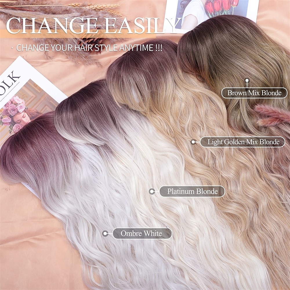 Ombre White Wig Long Wavy Wigs with Bangs for Women Wig Long Platinum Blonde Wig Natural Looking Synthetic Heat Resistant Hair Wigs for Daily Party Wig 26 Inches Christmas Party Wigs 2025 - $31.99 –P16