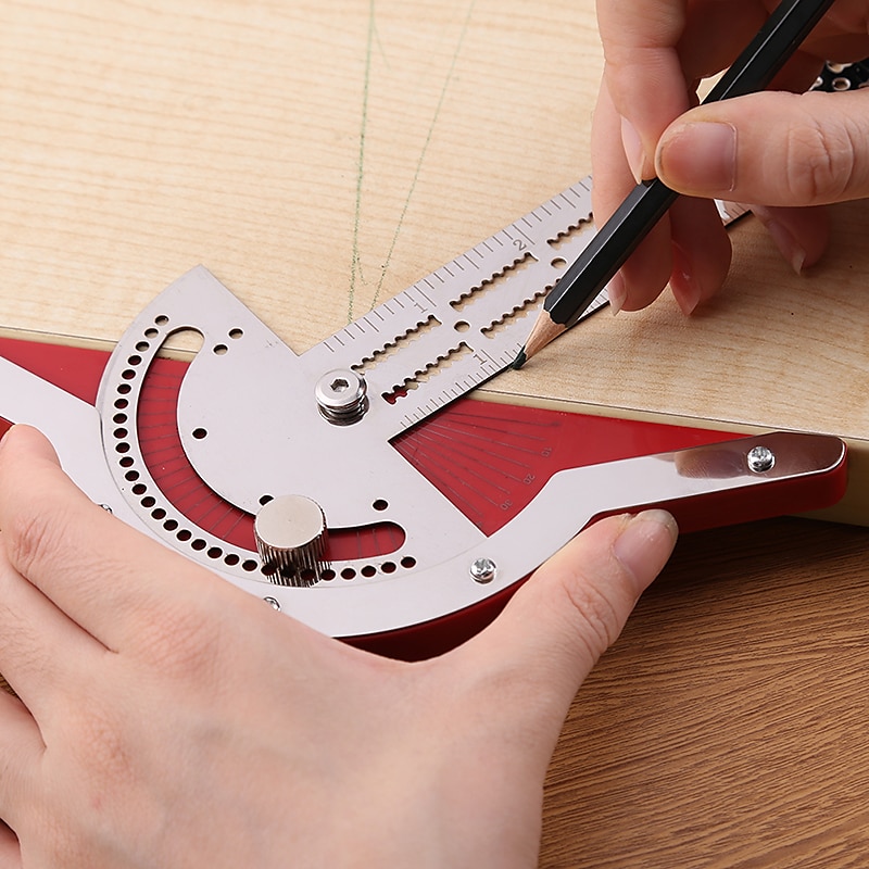 Woodworker Edge Rule Stainless Steel Square Edge Ruler Woodworking Compass And Protractor Set, Multi-function Angle Measure Tool With Wall Hanging Storage Rack 2024 - $15.99 –P12