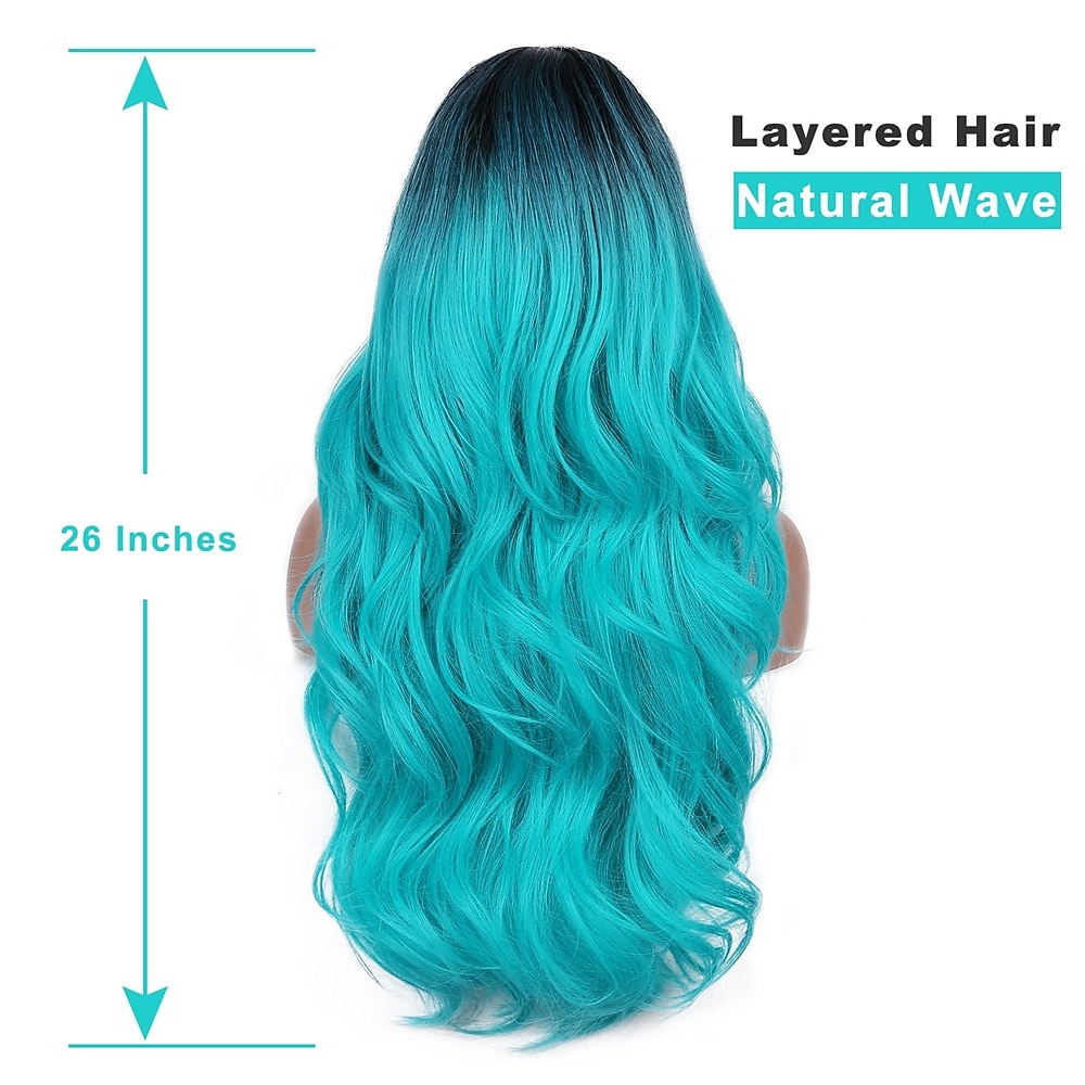 Ombre Bluish Green Wig Long Wavy Middle Part Wig Teal Blue Wig Heat Resistant Synthetic Hair Mermaid Wigs for Women Christmas Party Wigs 2026 - $31.99 –P13