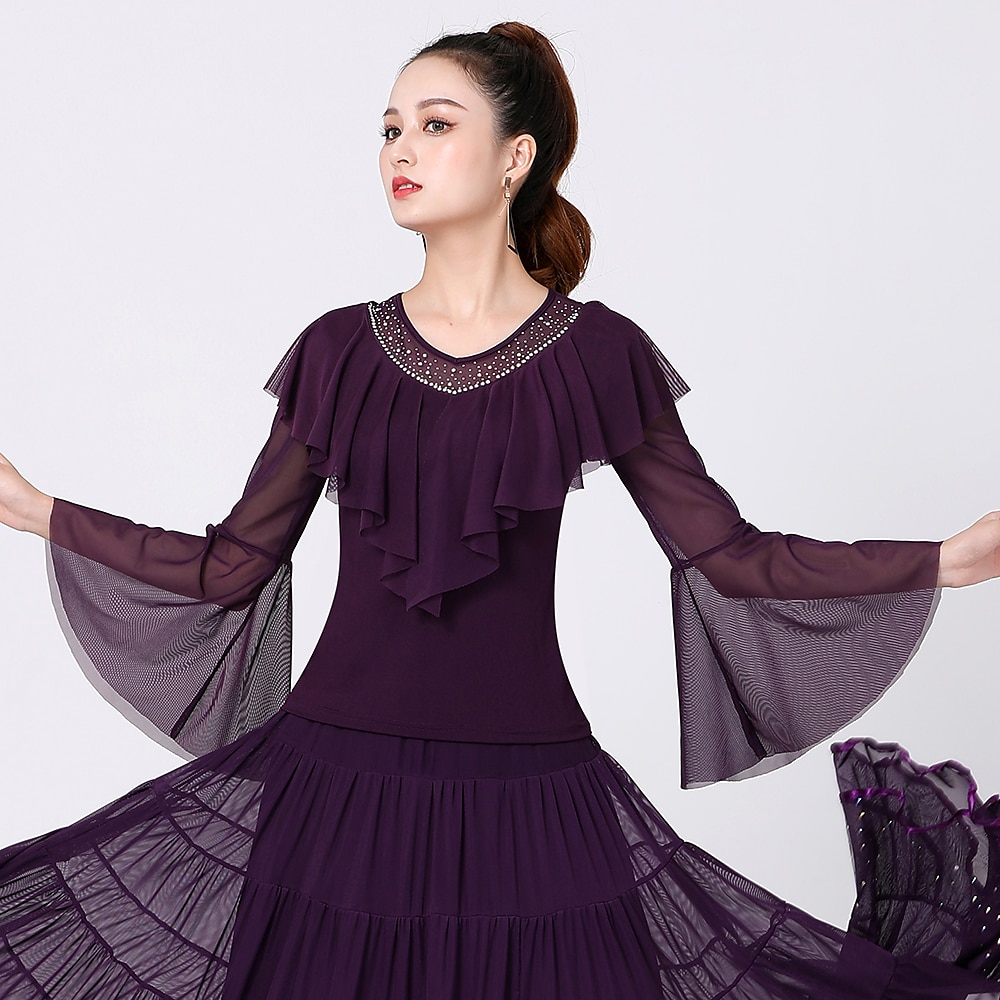 Balli latino-americani Balli da sala Superiore Colore Puro Cristalli / Strass Tulle Per donna Prestazioni Addestramento Manica lunga Alto Terital del 2026 a $22.99 –P5