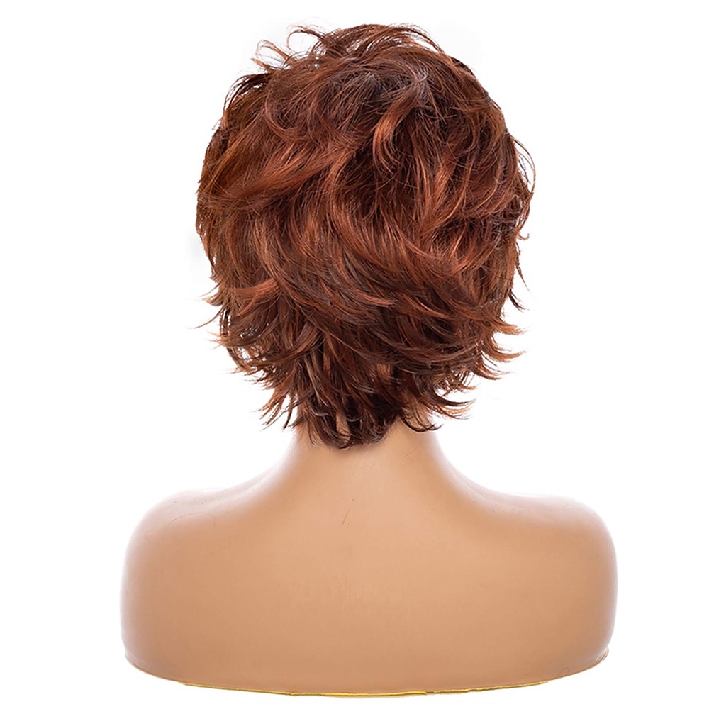 parrucca bionda mista marrone scuro marrone con riflessi parrucche pixie cut per donne bianche con frangetta parrucca sintetica ondulata corta naturale capelli veri parrucche per feste di natale del 2025 a $19.99 –P11