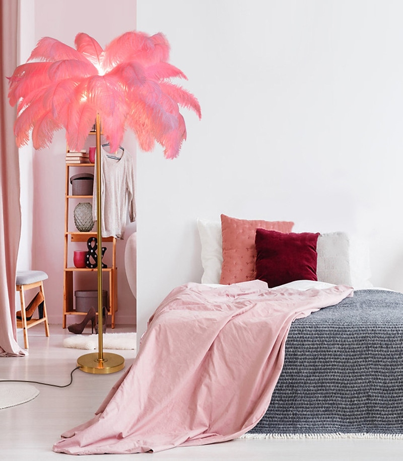 Floor Light Standing Reading Lamp Modern Ostrich Feather Gold Floor Lamp Metal Bronze Nordic Standing Lamp Villa Hotel Decor Lighting Bedroom Bedside Floor Lamp Christmas gift 2025 - $273.79 –P3