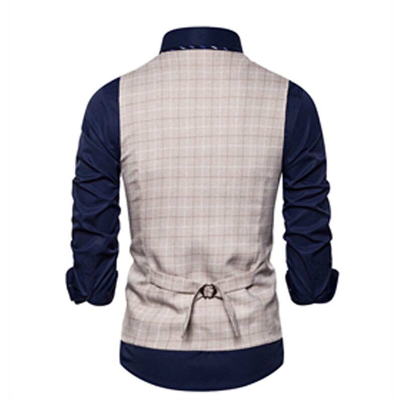 Men's Vest Waistcoat Wedding Office & Career Daily Wear Going out Business Retro Fall & Winter Button Pocket Polyester Outdoor Comfortable Casual Plaid Single Breasted V Wire Regular Fit Light Blue 2025 - $32.99 –P5