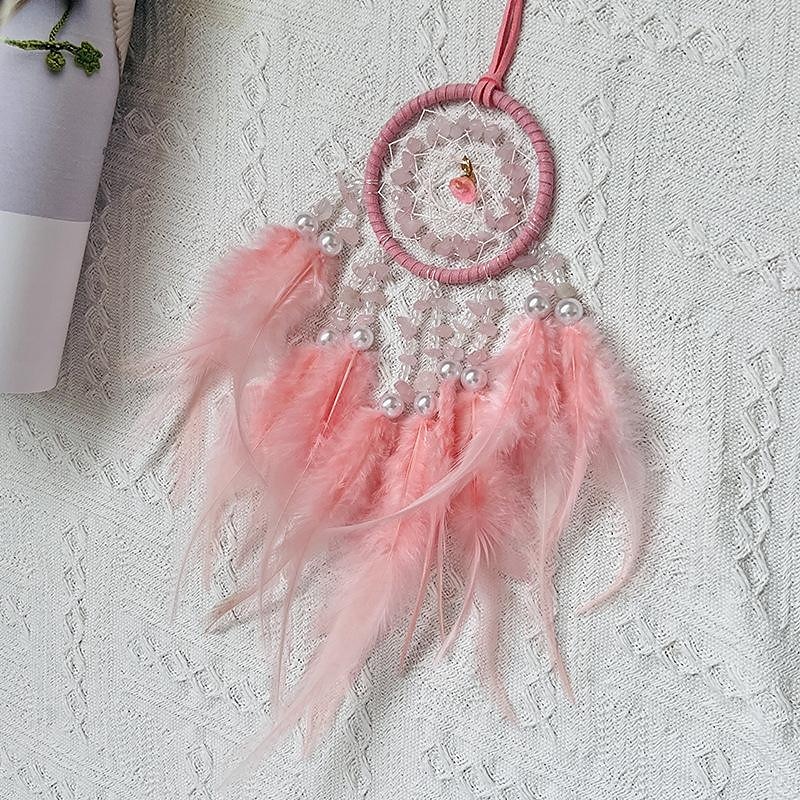 Pink Dream Catcher Handmade Gift with Feather Wall Hanging Decor Art Wind Chimes Boho Style Car Hanging Home Pendant 2025 - $15.49 –P5