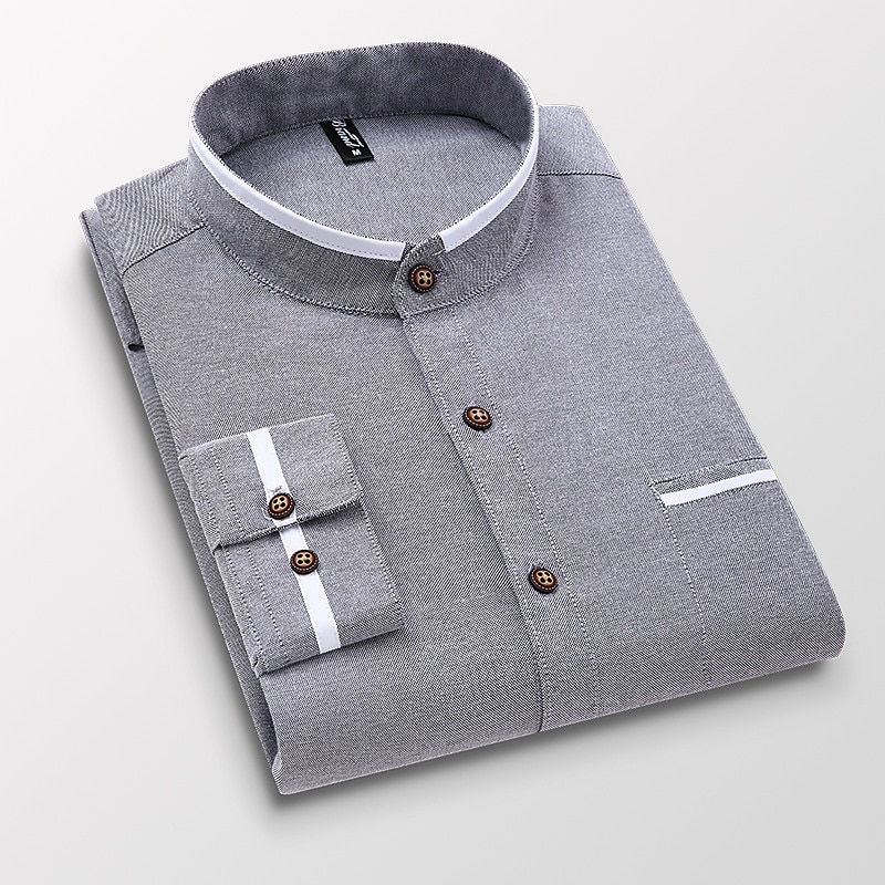 Men's Band Collar Shirt Dress Shirt Oxford Shirt Solid / Plain Color Wedding White Blue Gray Light Blue Long Sleeve Standing Collar Spring &  Fall Clothing Apparel 2025 - CAD $30.99 –P10