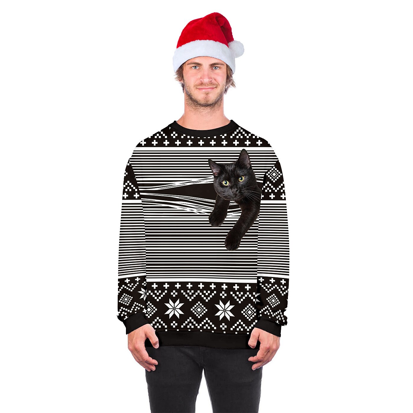 Papá Noel Gato Hombre de pan de jengibre Suéter de navidad Sudadera Hombre Mujer Navidad Navidad Carnaval Mascarada Nochebuena Adultos Fiesta Navidad Poliéster Cima 2025 - $24.99 –P3