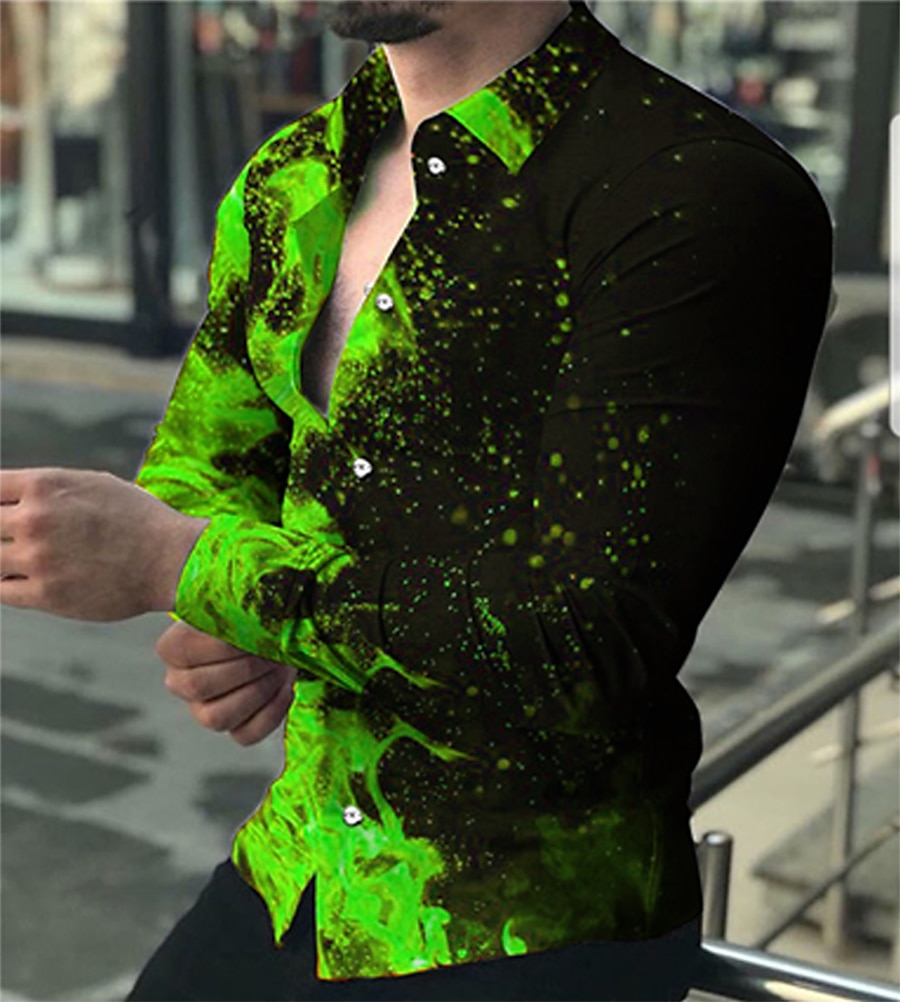 Homme Flamme Chemise Chemise boutonnée manche longue Mode Design Décontractées du quotidien Vacances Sortie Printemps été Col rabattu Impression 3D Bouton bas Jaune clair Jaune Violet Vert de 2025 ? $26.99 –P4
