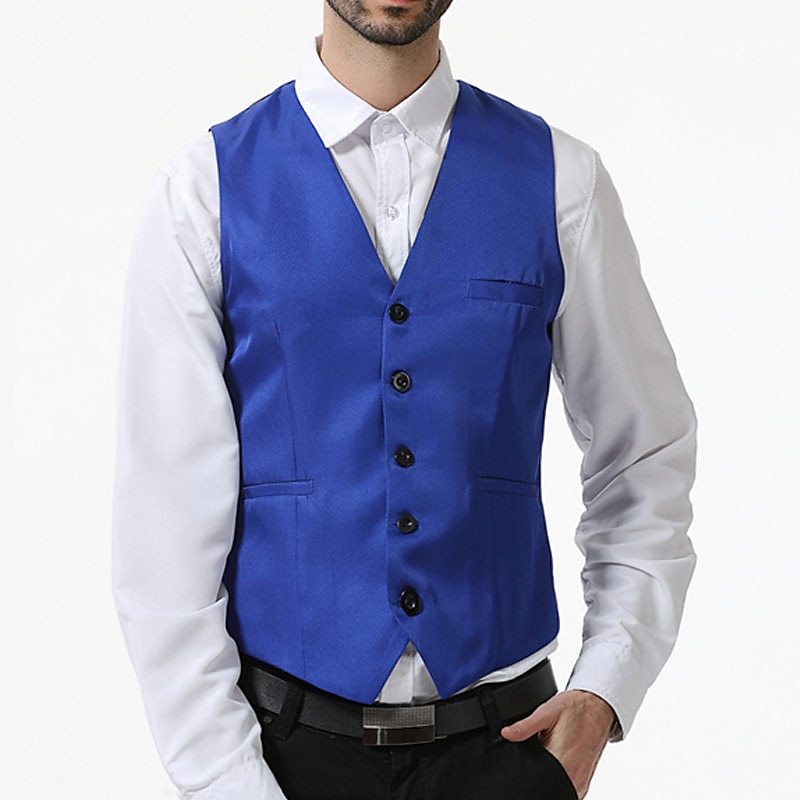 Hombre Chaleco Boda Oficina y carrera Ropa Cotidiana Noche Negocios Tradicional / Clásico Primavera Otoño Botón Bolsillo Poliéster 95% algodón Al Aire Libre Cómodo Boda Color puro Botonadura Simple 2025 - $24.99 –P8