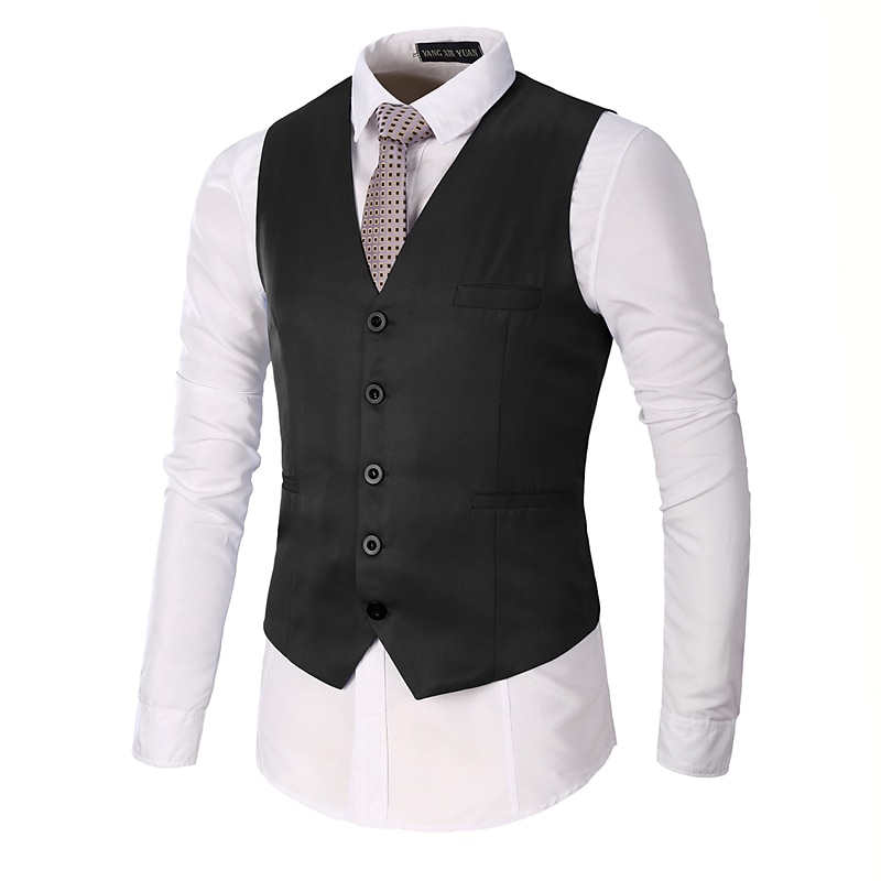 Hombre Chaleco Boda Oficina y carrera Ropa Cotidiana Noche Negocios Tradicional / Clásico Primavera Otoño Botón Bolsillo Poliéster 95% algodón Al Aire Libre Cómodo Boda Color puro Botonadura Simple 2025 - $24.99 –P4