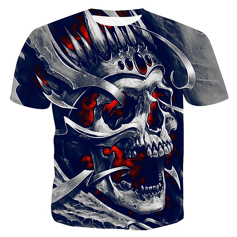 Pánské Grafika Lebky 3D Tričko halloweenská košile Krátký rukáv tričko 3D tisk Kulatý Košile Ležérní Denní Černá Vodní modrá Světle šedá Léto Oblečení Větší velikosti S M L XL 2XL 3XL M 2025 - $17.99 –P3