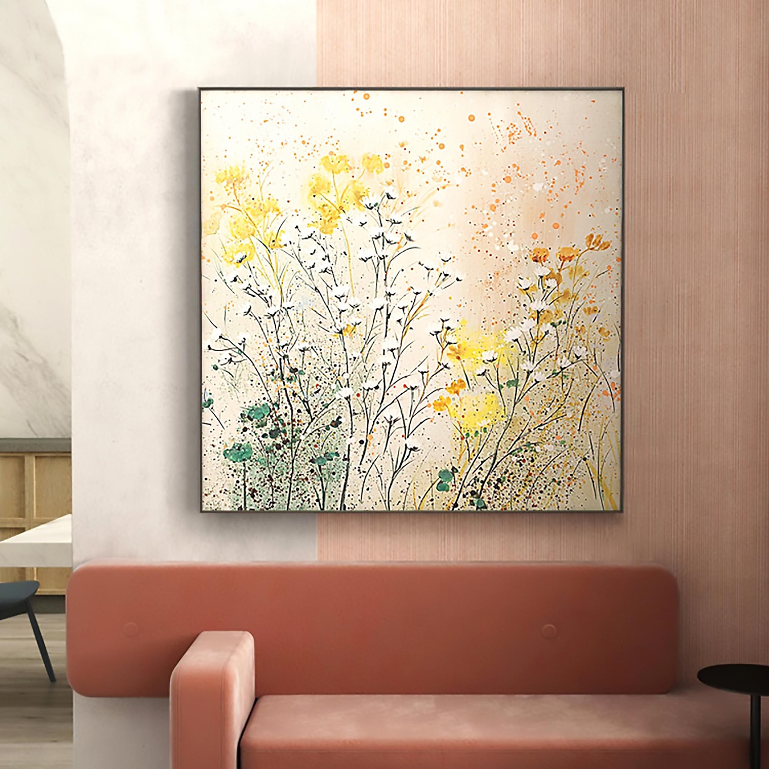 handgjord oljemålning canvas väggkonst dekor original färgglada blommor målning abstrakt växt blommig målning för heminredning med sträckt ram/utan inre ram målning 2025 - $183.99 –P3