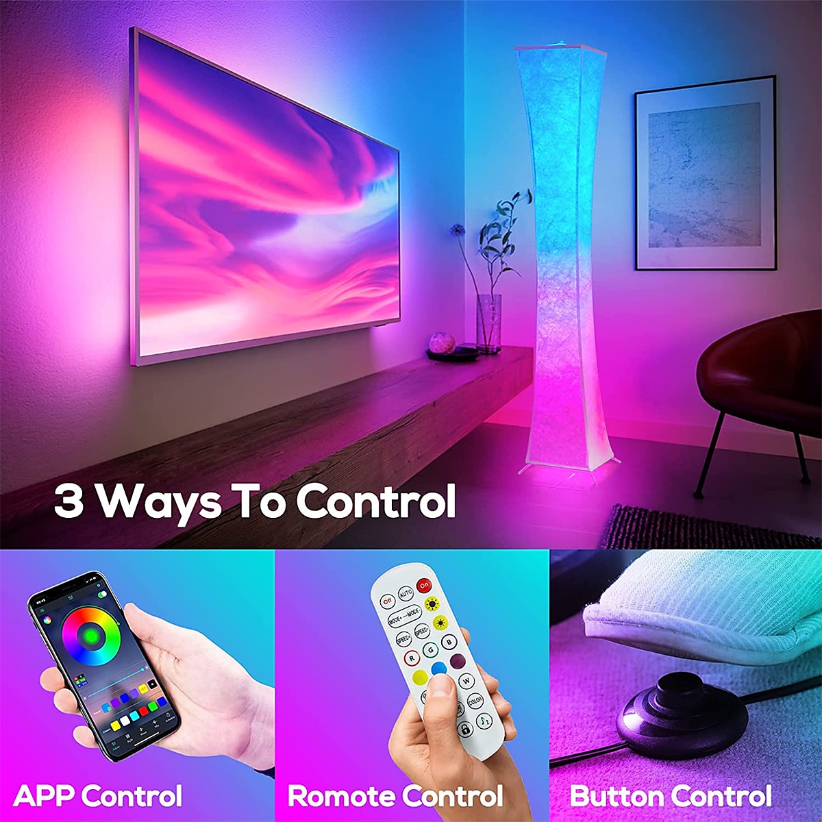 Smart Floor Lamp, 61" RGB Tall Lamp, Dimmable and RGBW Color Changing LED Smart Bulbs and White Fabric Shade, with Remote Control, Standing Lamp for Living Room, Bedroom and Play Room 2025 - $166.99 –P10