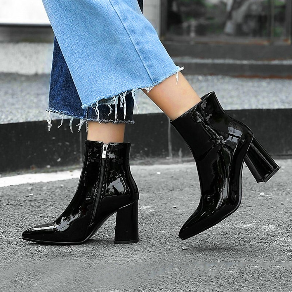 Mulheres Botas Botas Metálicas Botas de salto Ao ar livre Escritório Diário Cor Sólida Forrada com Fleece Botas Botas Tornozelo Inverno Salto de bloco Salto Robusto Dedo Apontado Casual Minimalismo de 2025 por $59.99 –P15