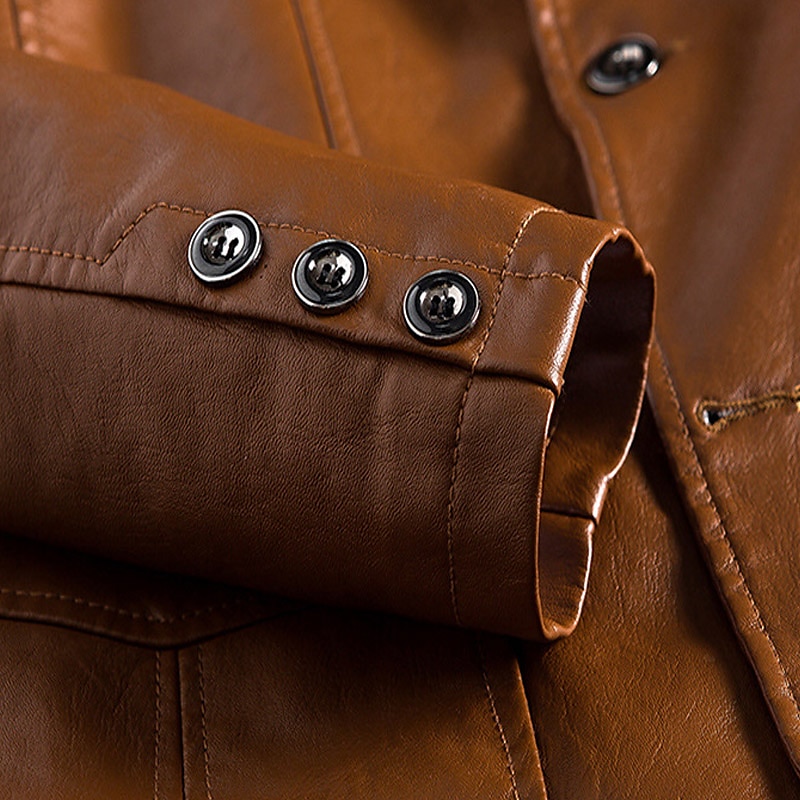 Herr Imitationsläderjacka Kontor & Karriär Dagliga kläder Varm Ficka Button-Down Vår & Höst Enfärgad / vanlig färg Stylish Uppvärmning Nedvikt Imitationsläder Mörkgul Vin Svart Jacka 2025 - $40.99 –P8