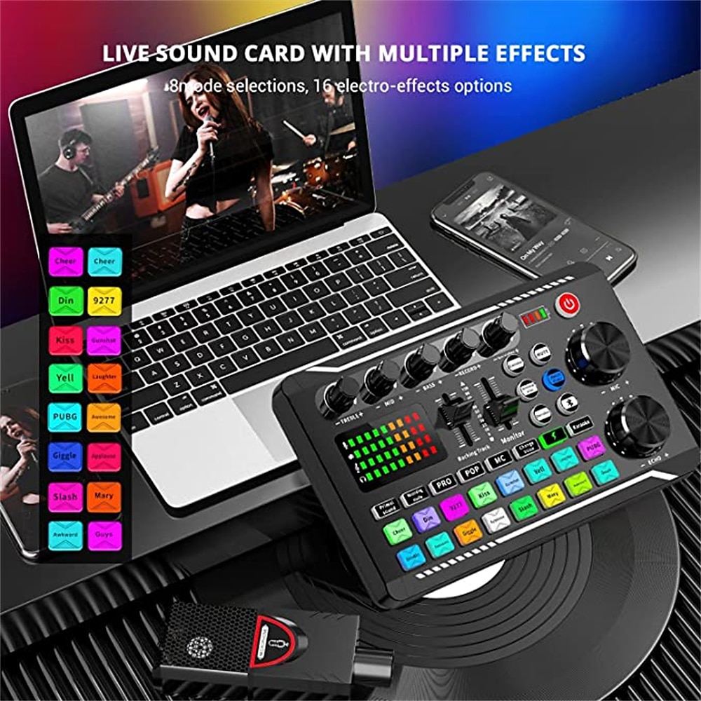 Professional Audio Mixer, Live Sound Card and Audio Interface with DJ Mixer Effects and Voice Changer,Podcast Production Studio Equipment, Prefect for Streaming/Podcasting/Gaming 2025 - $51.99 –P13