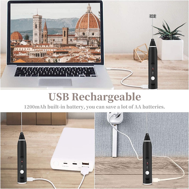 Milk Frother Handheld with 3 Heads Coffee Whisk Foam Mixer with USB Rechargeable 3 Speeds Electric Mini Hand Blender for Latte Cappuccino Hot Chocolate Egg 2025 - $23.99 –P3
