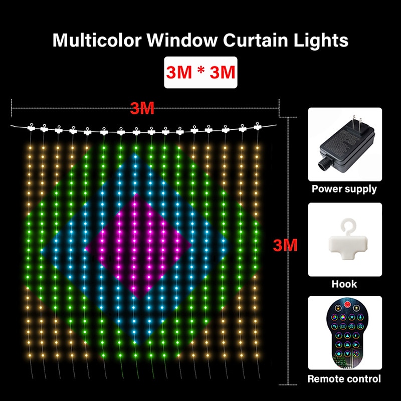Smart RGB LED Christmas Curtain Lights with Bluetooth APP Control 3X3m 2X2m 1X1m LED Fairy String Lights DIY Picture Display for Party Holiday Garland Window Decoration 2025 - $135.99 –P11