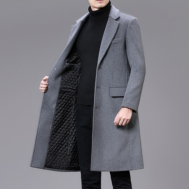 Herr Vinterkappa Rock Trenchcoat Kontor & Karriär Dagliga kläder Vinter Ylle Håller värmen Tvättbar Ytterkläder Kläder Mode Uppvärmning Solid färg Flera fickor Nedvikt Enkelknäppt 2025 - $114.99 –P6