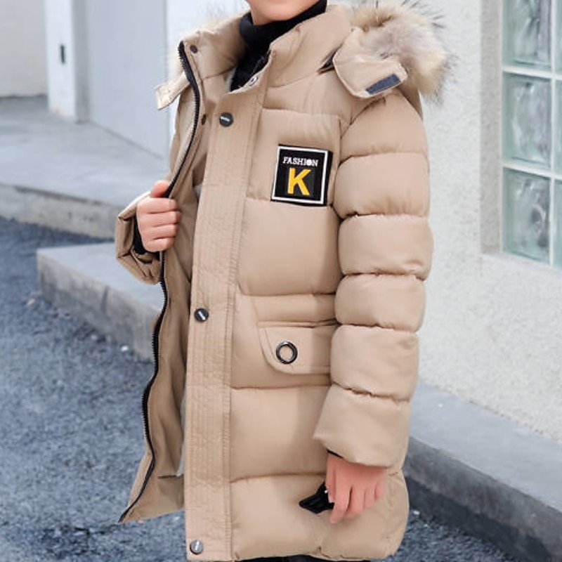 Barn Pojkar Ner Hoodiejacka Pufferjacka Ytterkläder Ensfärgat Långärmad Ficka Täcka Utomhus Häftig Dagligen Svart Kaki Höst Vinter 7-13 år 2025 - $34.99 –P3