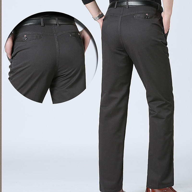 Herre Dressbukser Bukser Lomme Rett ben عادي Komfort Pustende Full lengde Bryllup Avslappet Daglig 100 % bomull Sport Stilfull Militærgrønn Svart Høy Midje Uelastisk 2025 - $18.99 –P12