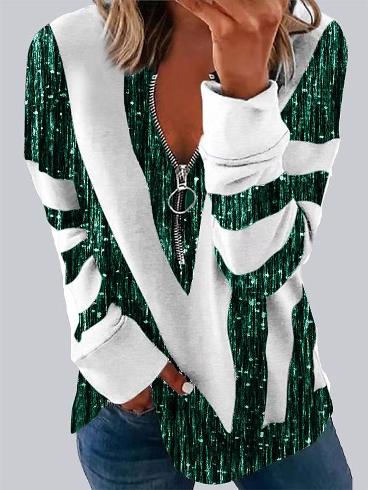 Women's Zip Up Sweatshirt Sweatshirt Pullover Basic Color Block Street Casual V Neck Zipper Long Sleeve Black Blue Green Fall & Winter 2025 - $19.99 –P2