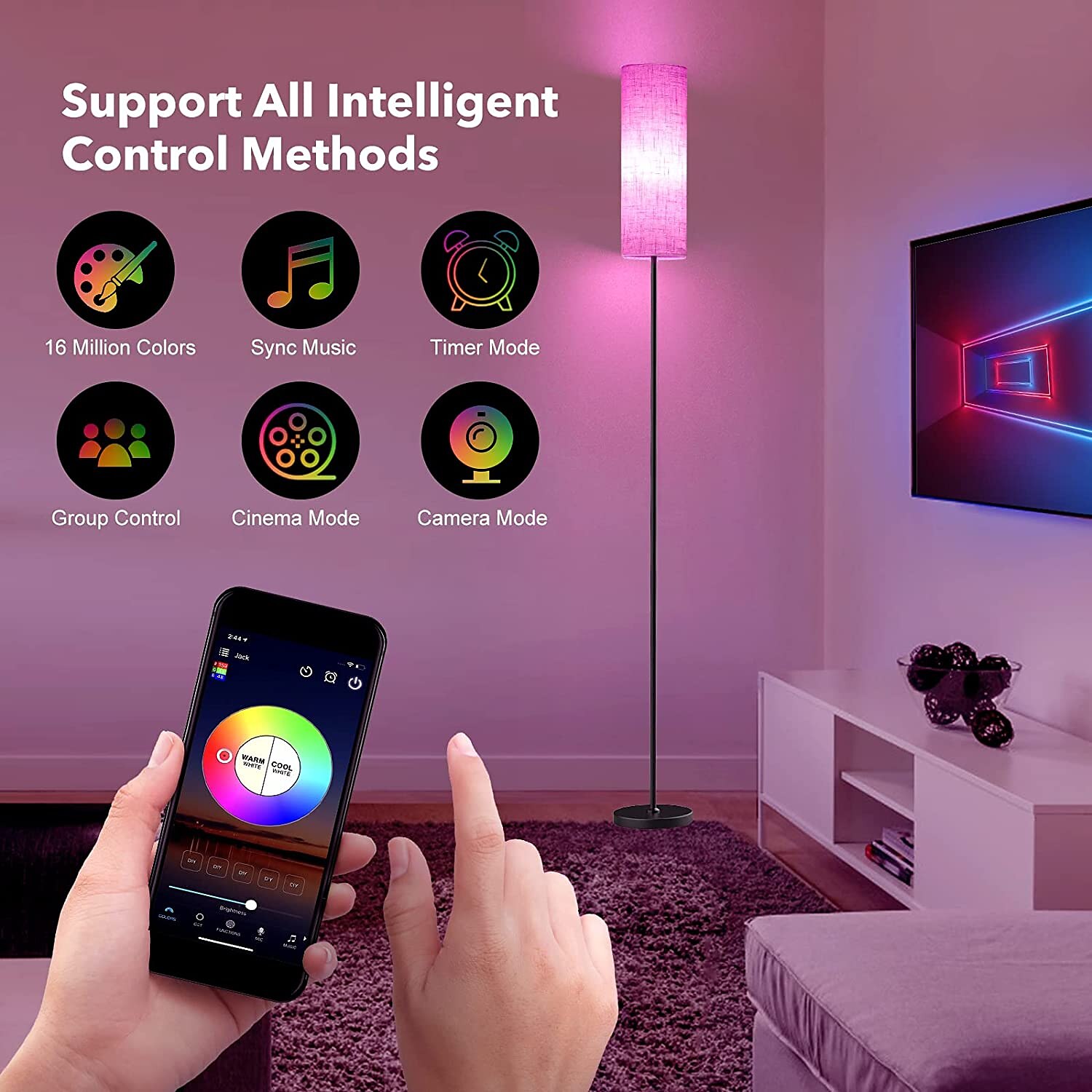 LED Floor Lamp for Living Room Bedroom Smart Standing Lamp with Alexa Google Assistant App Remote Control Tall Modern Floor Lamp with Linen Lamp Shade 16 Million Colors Bulb Included 2025 - $200.99 –P4