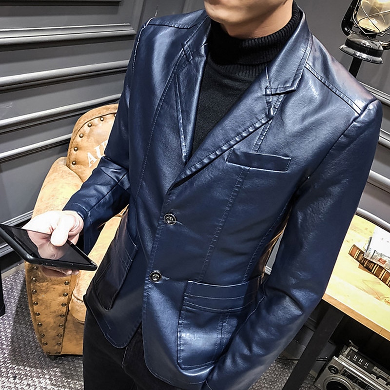 Miesten Nahkatakit Bleiseri Toimisto & ura Arki-asut Lämmin Tasku Painike alas 봄 & Syksy Yksivärinen / yksivärinen Tyylikäs Lämmittely Sänkyjen avaus Tekonahka Viini Musta khaki Tumman sininen Jackets 2025 - $52.99 –P9