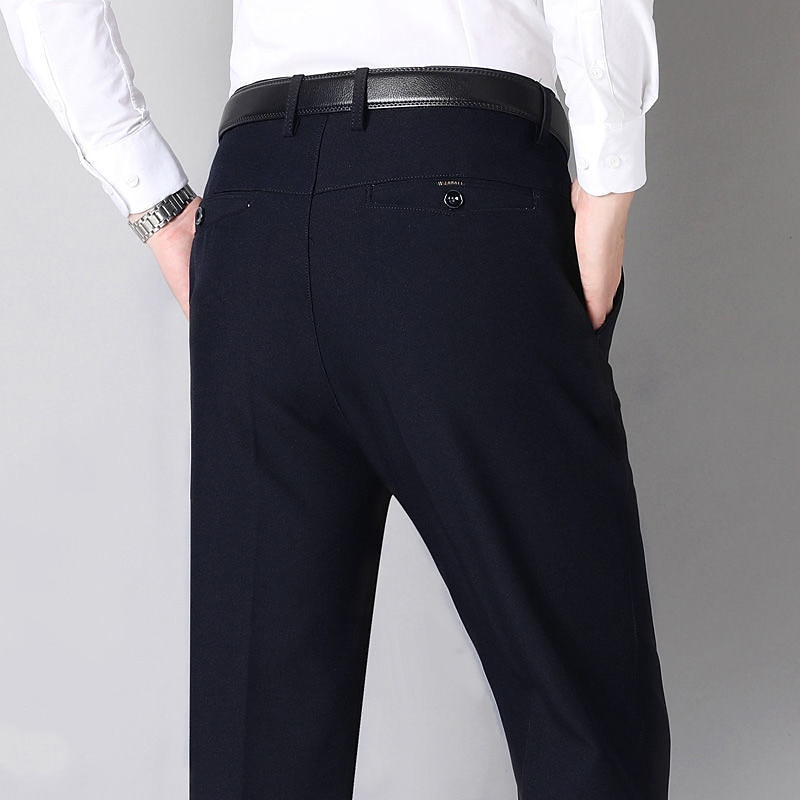 Herre Dressbukser Bukser kinesisk Lomme عادي Komfort Pustende Full lengde Bryllup Kontor Virksomhet Elegant og moderne Formelt Svart Blå Mikroelastisk 2025 - $16.49 –P2