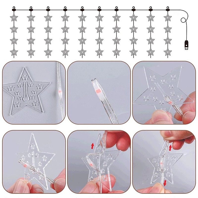 Star Window Curtain String Lights 3x2m Christmas Fairy Lights Waterproof USB Remote Control Garland Lights For Bedroom Wedding Xmas Holiday Decor 3X1M 3X2M 2025 - $20.99 –P12