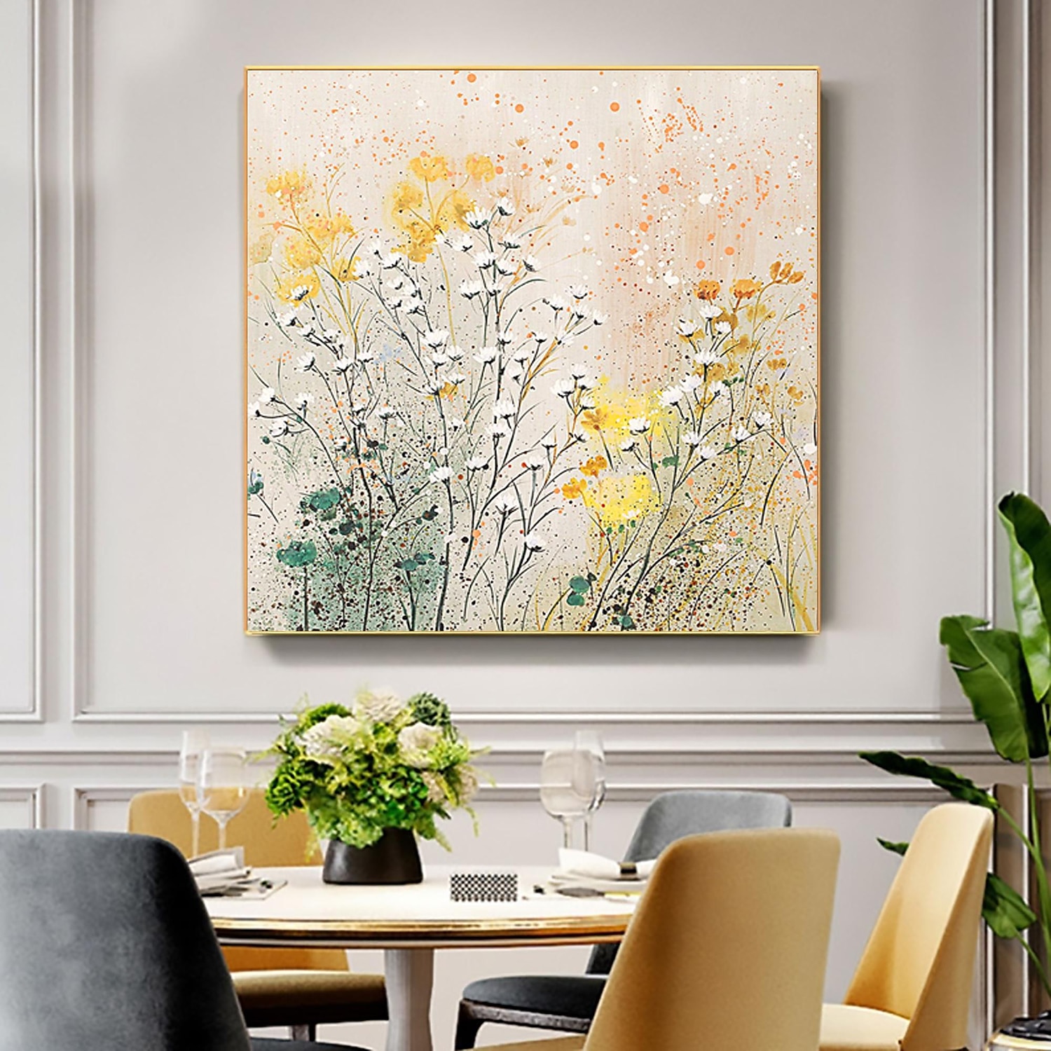 handgjord oljemålning canvas väggkonst dekor original färgglada blommor målning abstrakt växt blommig målning för heminredning med sträckt ram/utan inre ram målning 2025 - $183.99 –P5