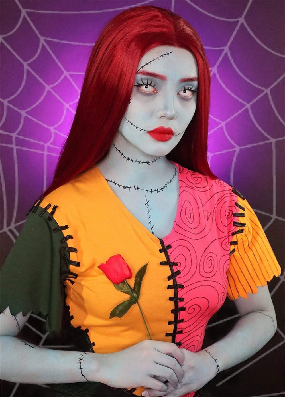 Pelucas de fiesta navideñas, pelucas largas y rojas de Peviyile para mujer, peluca de disfraz de Sally de Pesadilla antes de Navidad, peluca de pelo en la mitad, linda peluca para fiesta de carnaval 2025 - $31.99 –P3
