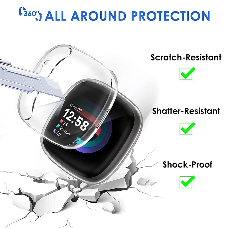 verpakking van 3 stuks Horlogekast met schermbeschermer Compatibel met: Fitbit Versa 4 Sense 2 Krasbestendig Robuust Bumper volledige dekking Gehard glas / Harde pc Horloge Deksel 2025 - $12.99 –P3