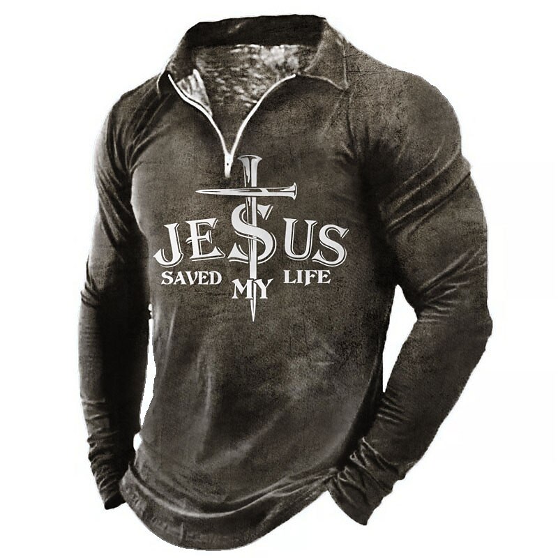 Men's Jesus Christian Zip Polo Shirts Golf Shirt Long Sleeve Polo Shirts Collared Shirts Vintage Casual Vacation Wear Festival Wear Party Outfits 3D Print Quarter Zip Polo Black Blue Green 2025 - $23.99 –P3