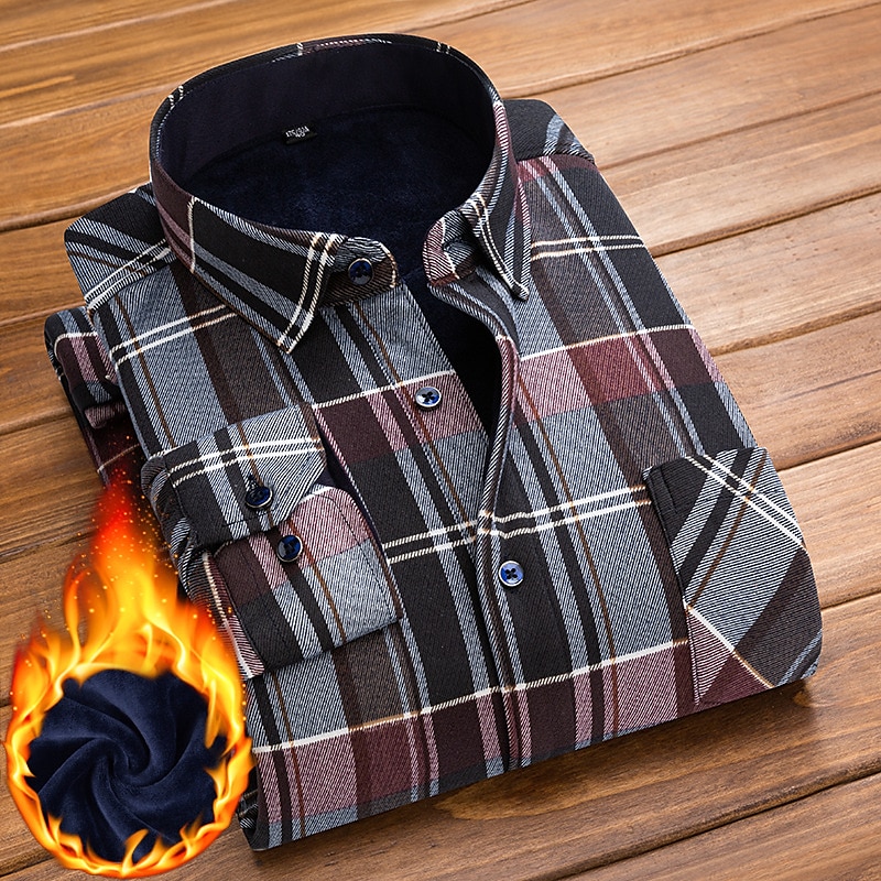Men's Dress Shirt Plaid Shirt Collared Shirt Button Up Shirt Flannel Jacket Tartan Wedding Outdoor Red Blue Blue-White Coffee Long Sleeve Turndown Fall Winter Clothing Apparel 2025 - $25.99 –P5