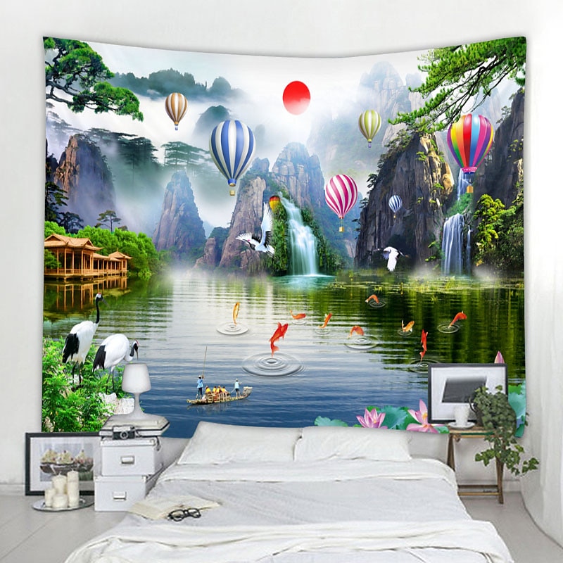wandtapijten kunst decor deken gordijn picknick tafelkleed opknoping huis slaapkamer woonkamer slaapzaal decoratie natuur landschap bos boom rivier dier 2025 - $16.99 –P9