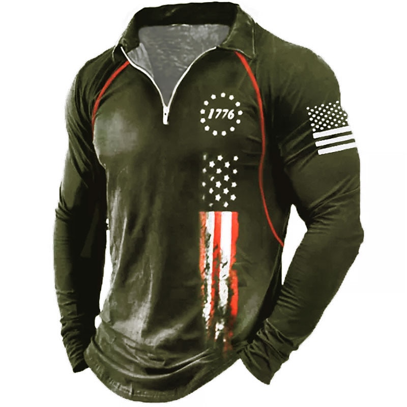 Men's American Flag Veterans Zip Polo Shirts Golf Shirt Long Sleeve Polo Shirts Collared Shirts Casual Streetwear Vacation Wear Party Outfits 3D Print Quarter Zip Polo Black Red Navy Blue 2025 - $23.99 –P5