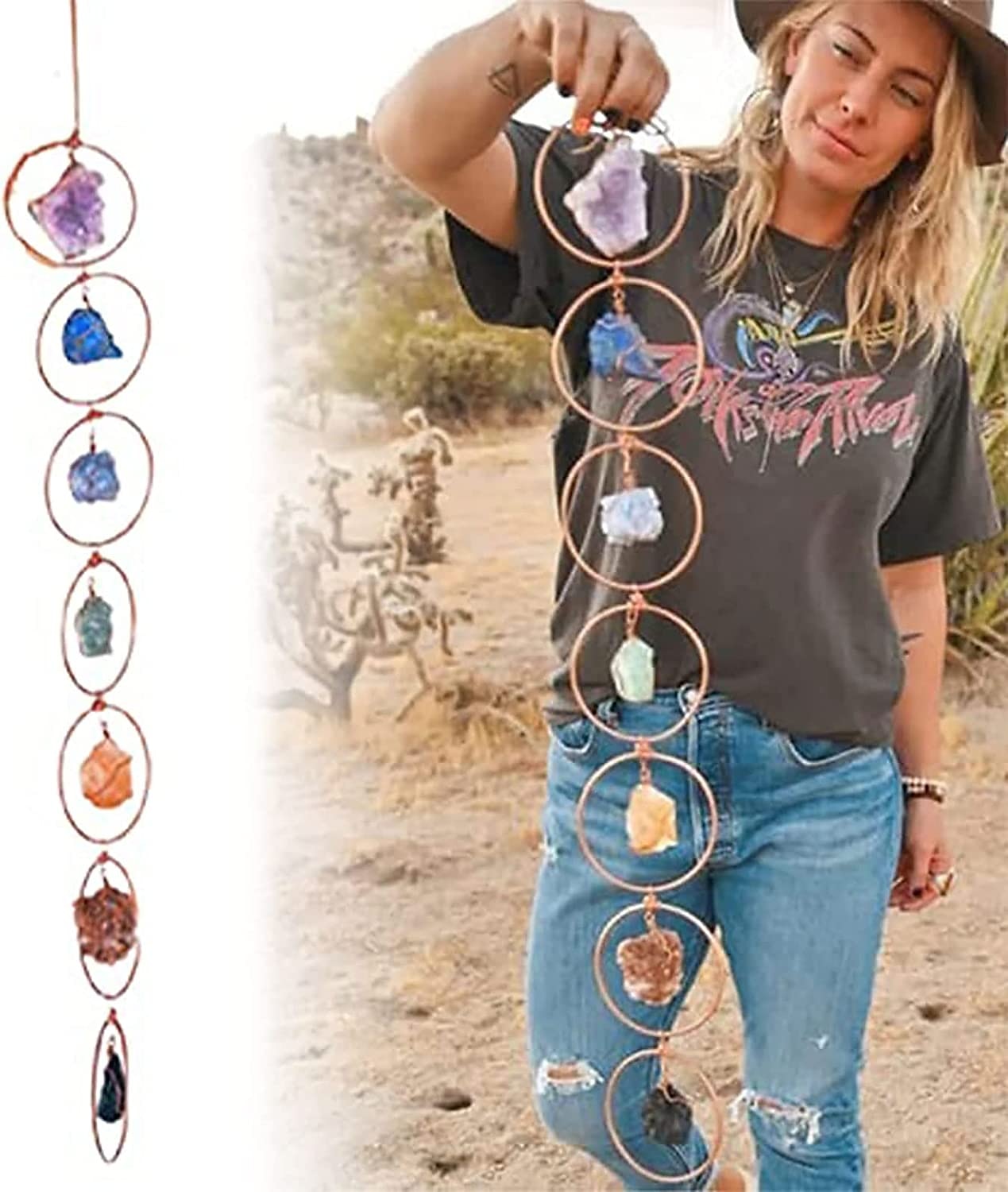 Decoração de parede com pedras preciosas de 7 chakras em vidro colorido, ornamento pendurado para meditação para decoração de casa, cabide de parede para meditação de ioga e reiki de boa sorte (cor aleatória e ordem de arranjo) de 2025 por $21.99 –P1