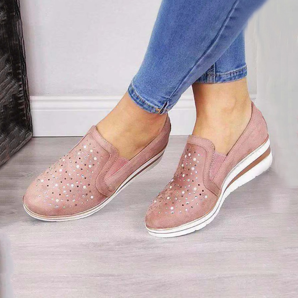 sneakers da donna blu slip-on con zeppa – mocassini casual con plateau decorati con strass per il comfort e la moda di tutti i giorni del 2025 a $24.99 –P8