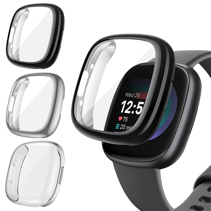 3 paquetes Caja de reloj con protector de pantalla Compatible con Fitbit Versa 4 Sense 2 Resistente a arañazos Escabroso Cubierta completa de parachoques Vidrio Templado / computadora dura Reloj 2025 - $14.99 –P5