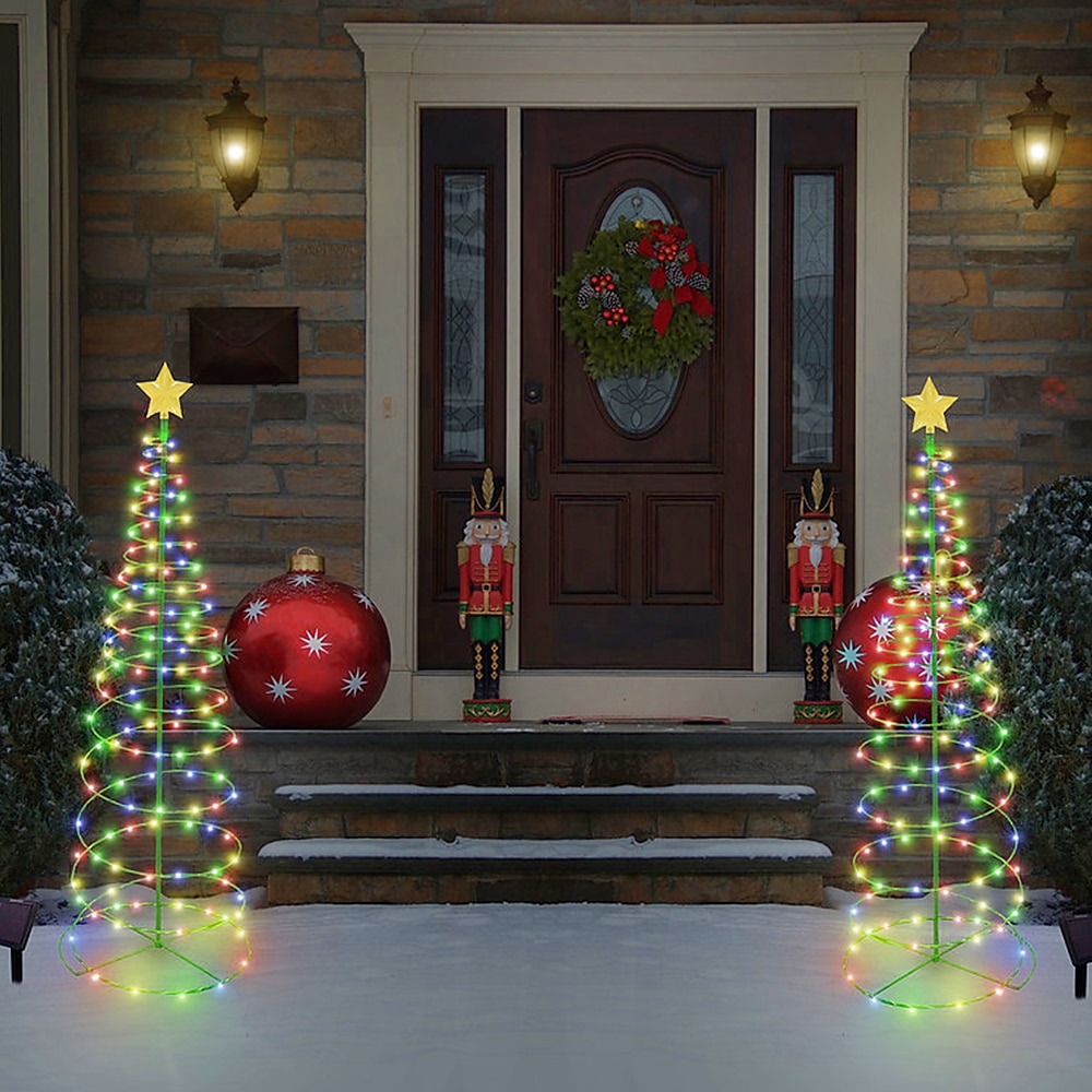 albero di natale con luci luci di via all'aperto solare 50 led luci di palo a led lampade a stringa giardino esterno albero di natale in metallo 6 m / 19,7 pollici del 2025 a $19.99 –P4