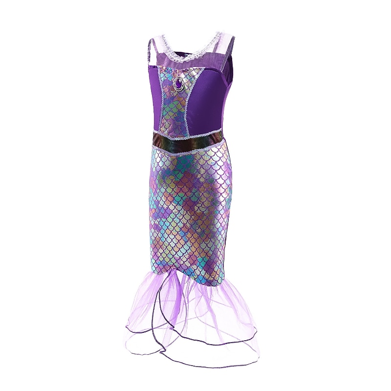Niños Chica Vestido Sirena Sin Mangas Rendimiento Disfraz Algodón Vestido de cambio Verano Primavera 3-6 años de edad Azul Piscina Morado 2025 - $36.99 –P2