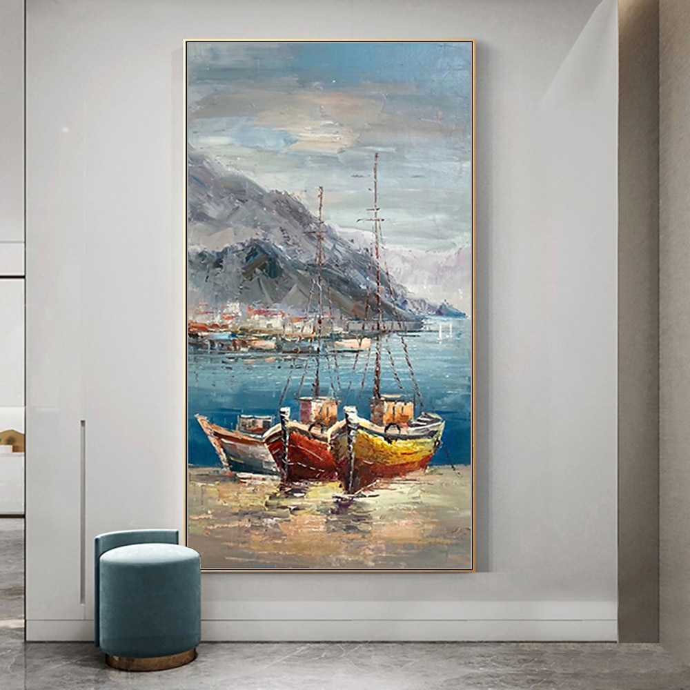 Mintura main bateau paysage peintures à l'huile sur toile mur art décoration moderne abstrait image pour la décoration intérieure roulé sans cadre non étiré peinture de 2025 ? $77.99 –P1