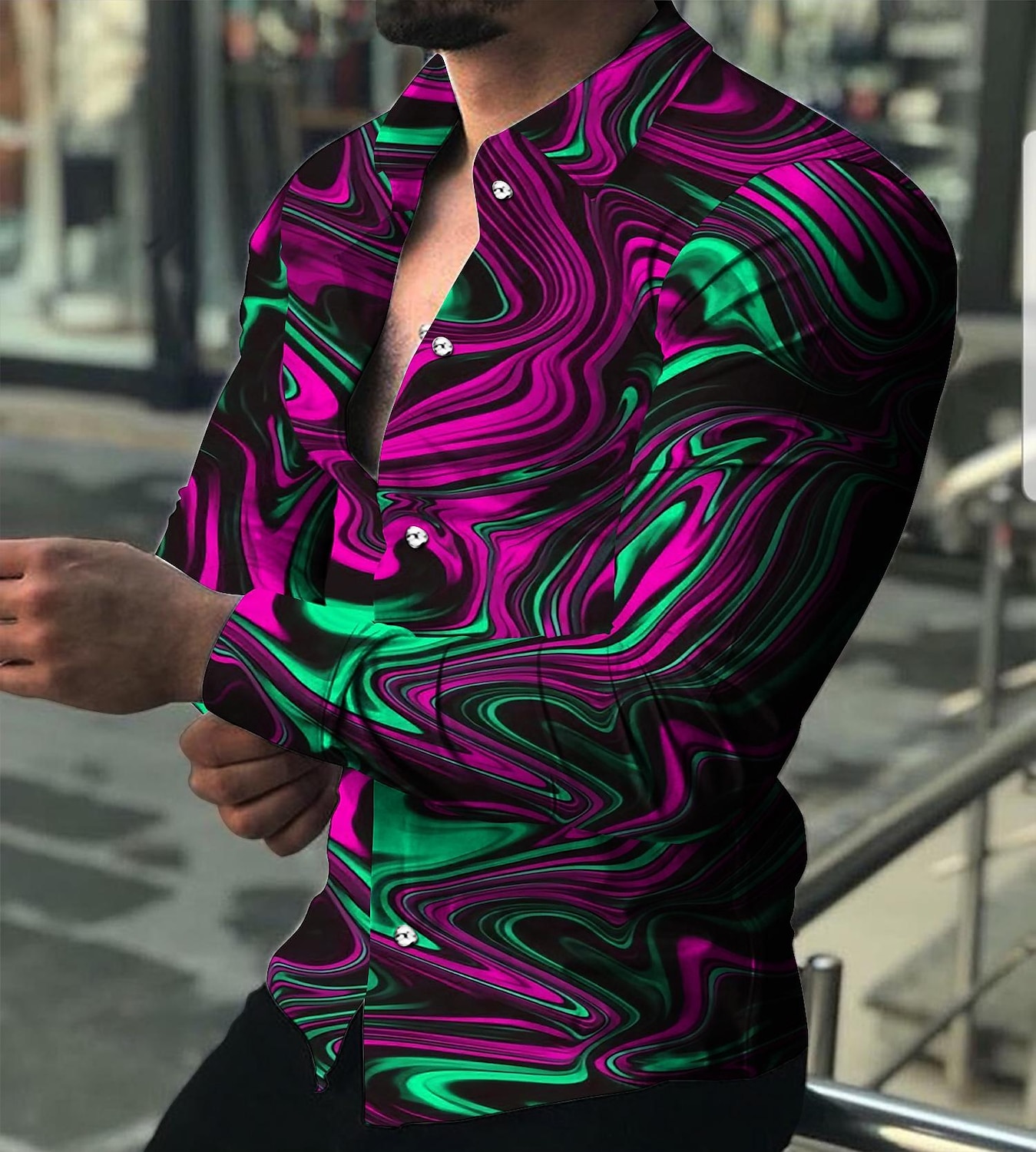 Bărbați Gradiant Model Geometric Cămașă Camașă cu nasturi Manșon Lung Modă Designer Casual În aer liber Concediu Vară Primăvară Răsfrânt Imprimeu Buton în jos Roșu-aprins Albastru piscină Mov Deschis 2025 - $26.99 –P6