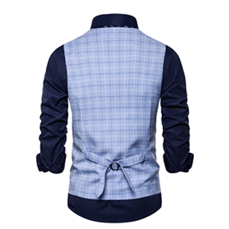 Men's Vest Waistcoat Wedding Office & Career Daily Wear Going out Business Retro Fall & Winter Button Pocket Polyester Outdoor Comfortable Casual Plaid Single Breasted V Wire Regular Fit Light Blue 2025 - $32.99 –P2